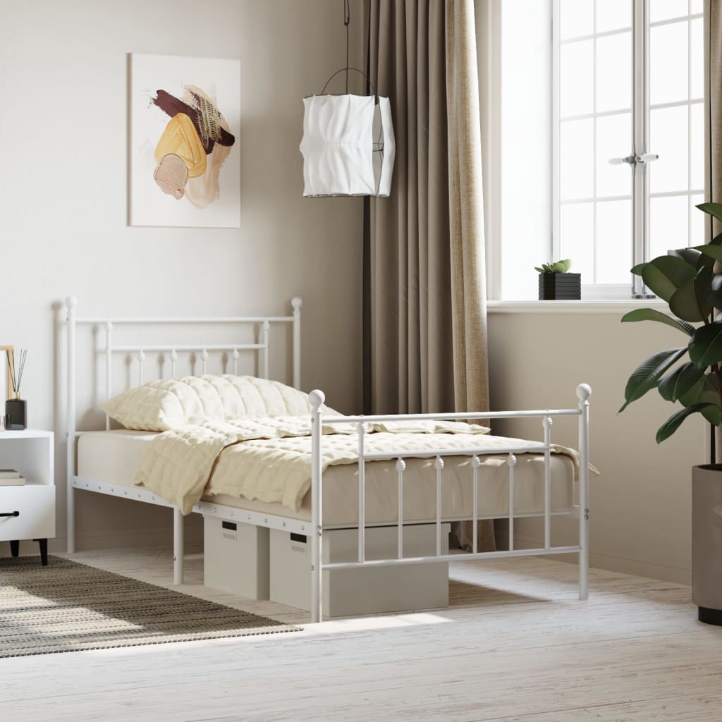 Metal Bed Frame with Headboard and Footboard White 100x190 cm - Merlin Deals