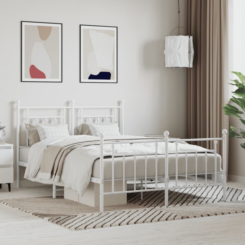 Metal Bed Frame with Headboard and Footboard White 140x200 cm - Casper Homes