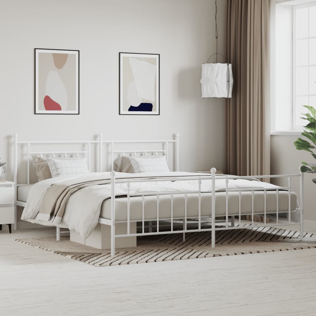 Metal Bed Frame with Headboard and Footboard White 200x200 cm - Style and Chic