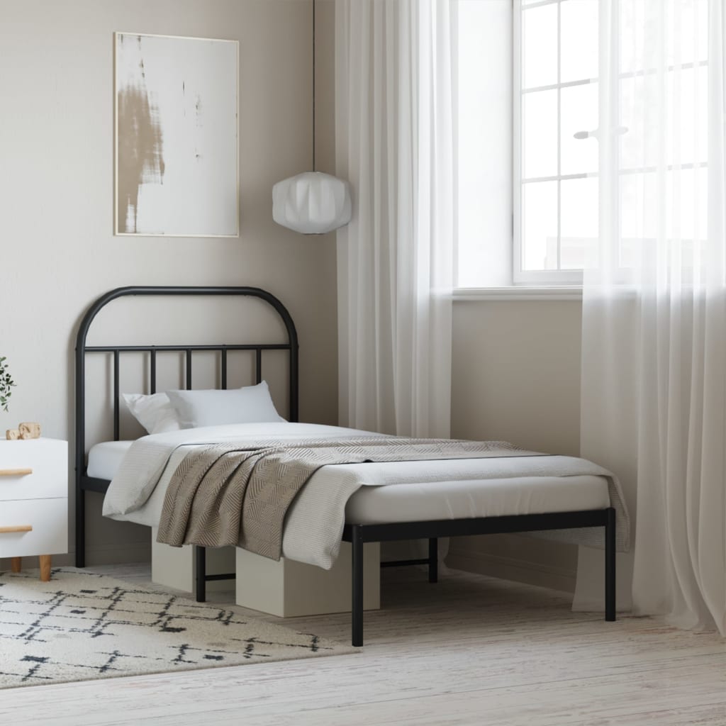 Metal Bed Frame with Headboard Black 90x190 cm Single - Millennium Furniture