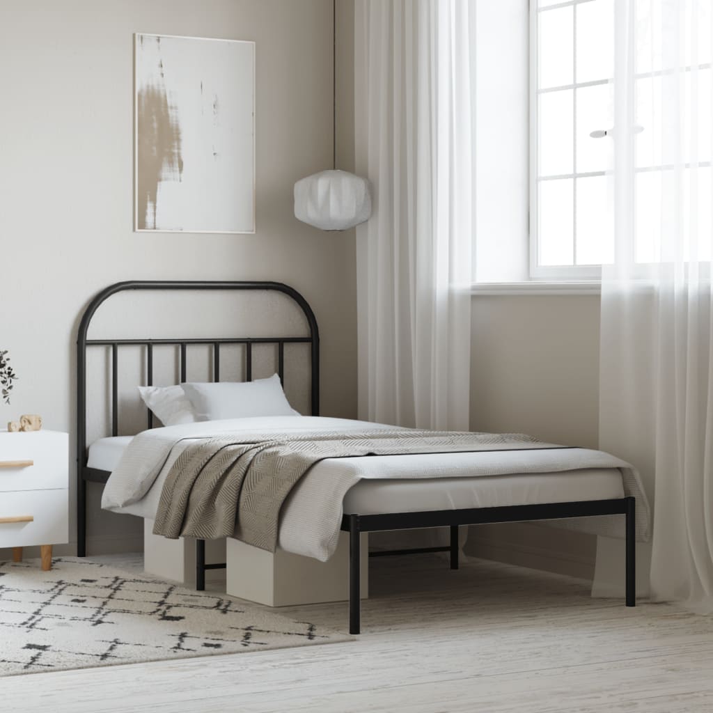 Metal Bed Frame with Headboard Black 100x190 cm - Unbeatable Bargains