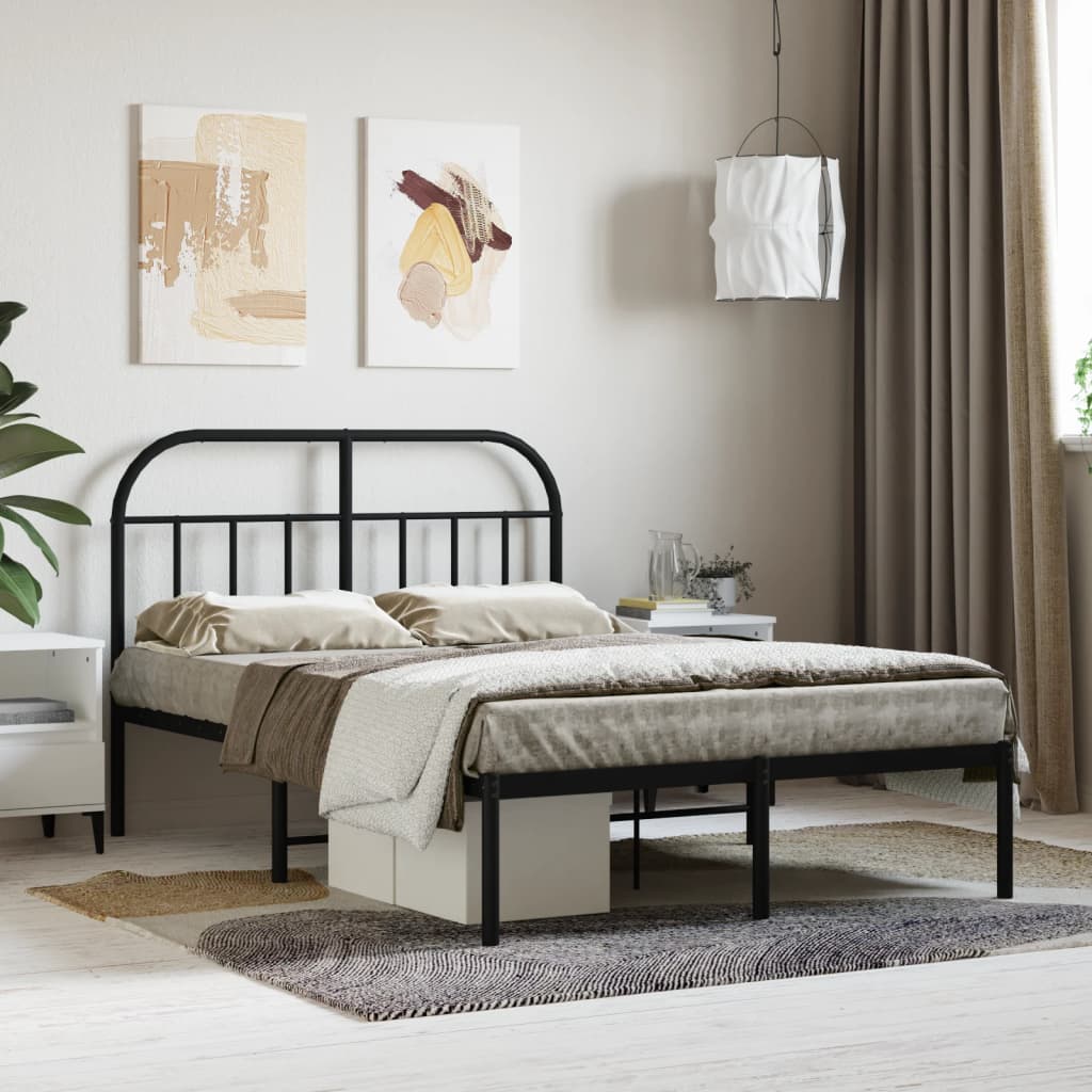 Metal Bed Frame with Headboard Black 120x190 cm - Style and Chic