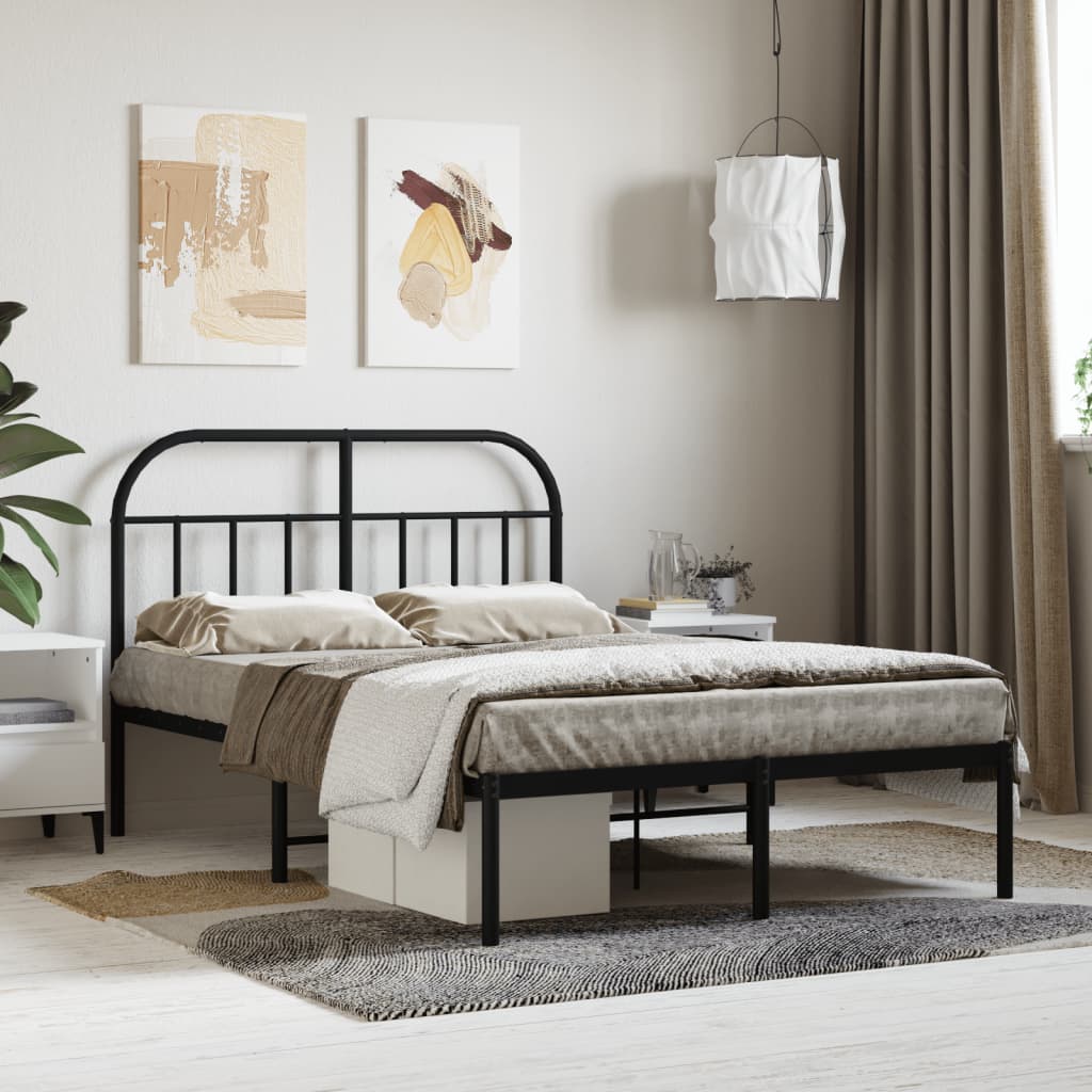 Metal Bed Frame with Headboard Black 120x200 cm - All Things Good