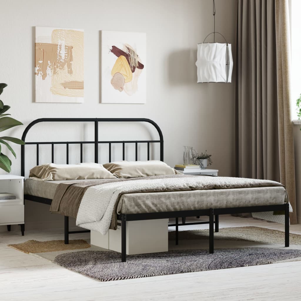 Metal Bed Frame with Headboard Black 135x190 cm Double - Unbeatable Bargains