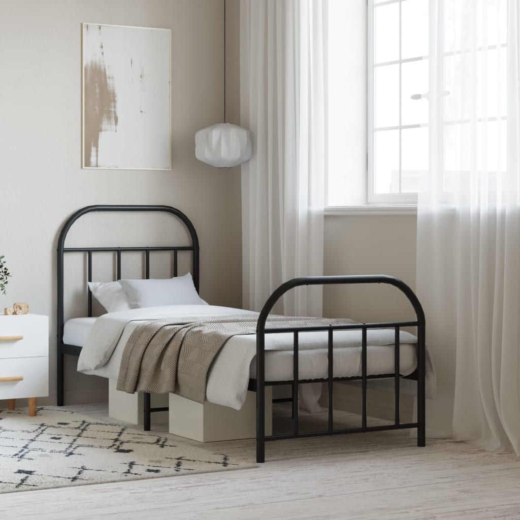 Metal Bed Frame with Headboard and Footboard Black 75x190 cm Small Single - Merlin Deals