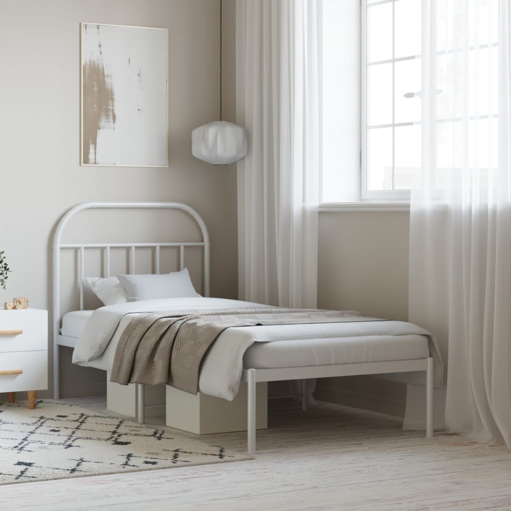 Metal Bed Frame with Headboard White 90x190 cm Single - Merkel Designers