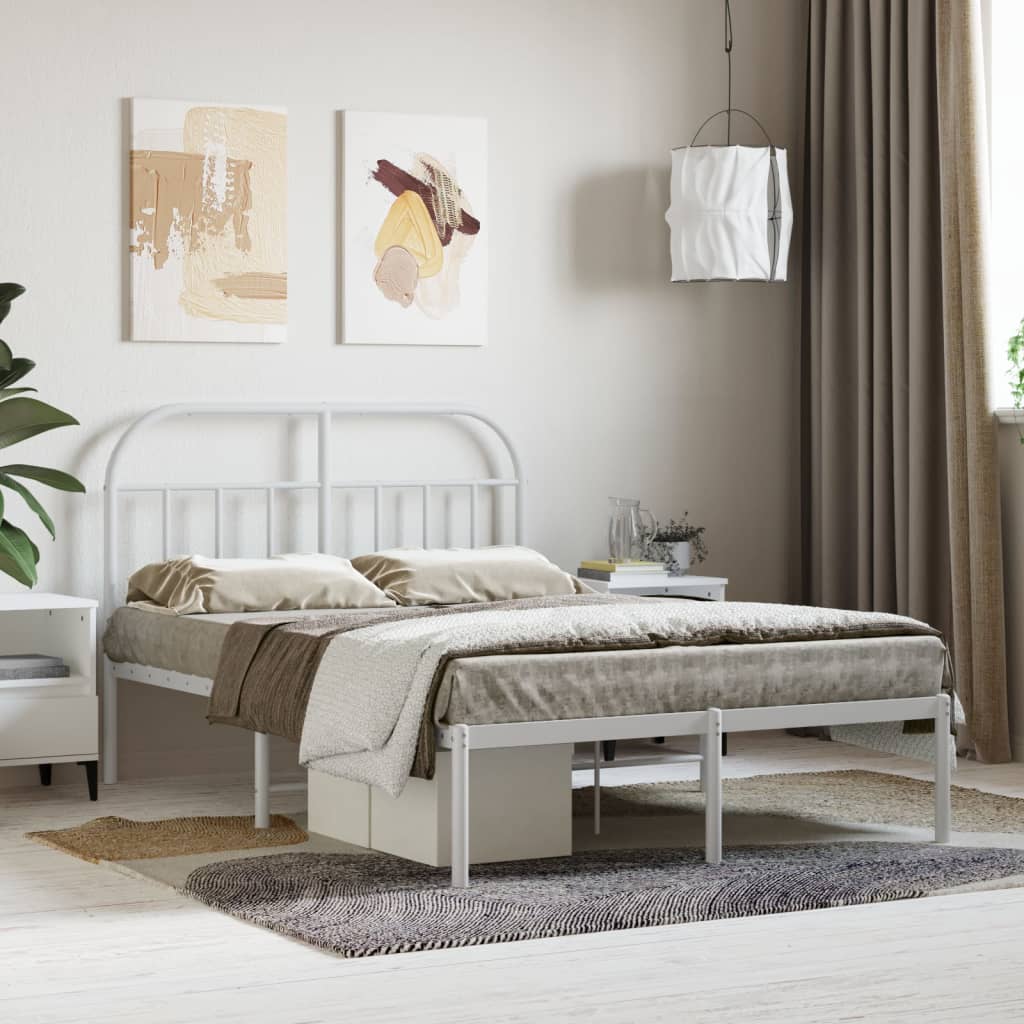 Metal Bed Frame with Headboard White 120x190 cm Small Double - Sid & Sam