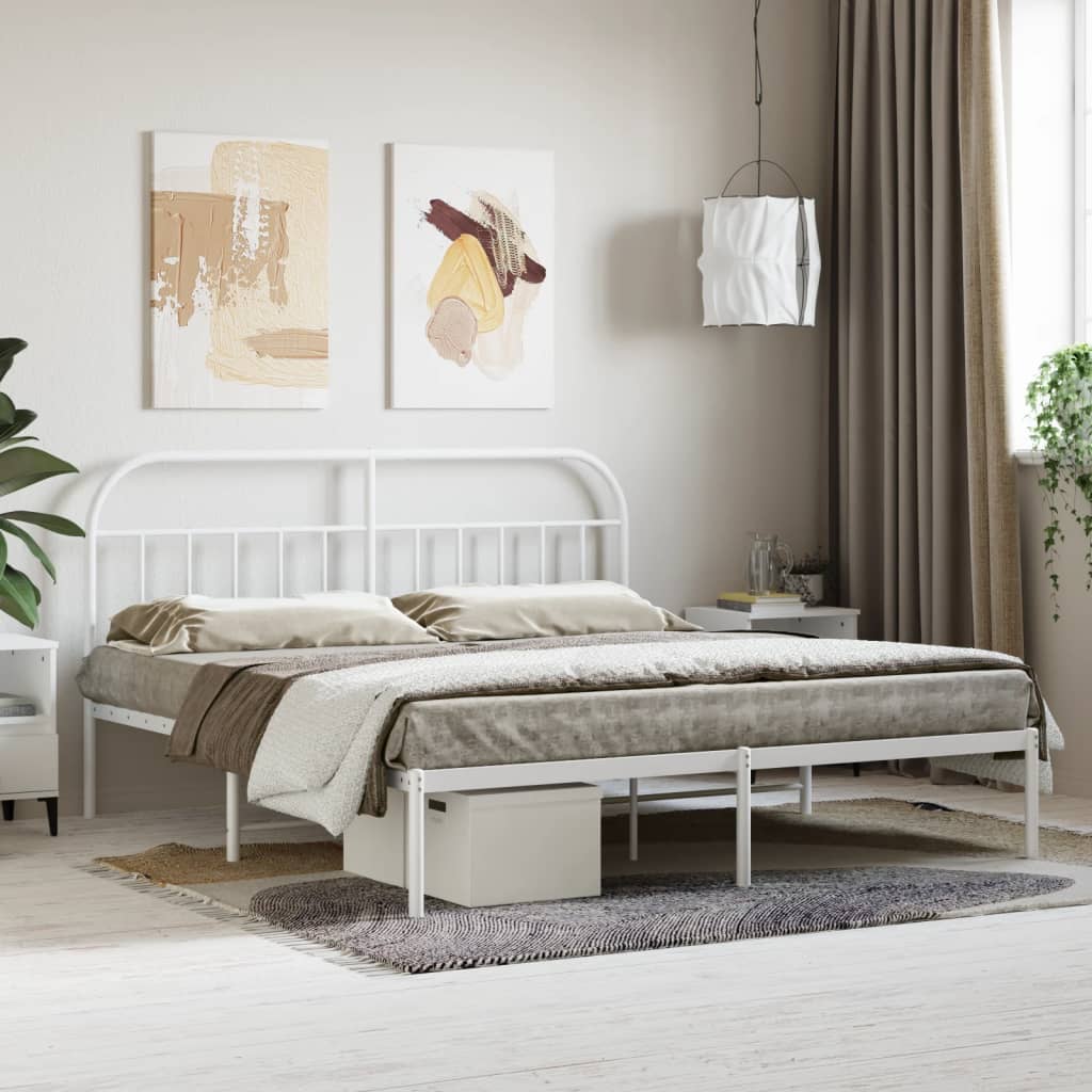 Metal Bed Frame with Headboard White 180x200 cm Super King - Merkel Designers