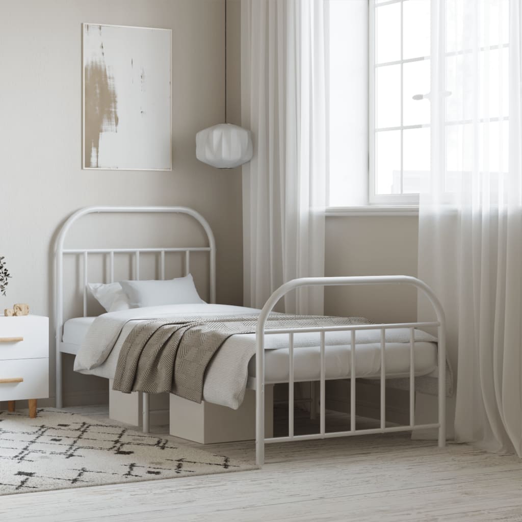 Metal Bed Frame with Headboard and Footboard White 90x190 cm - Tyrell & Tyrell