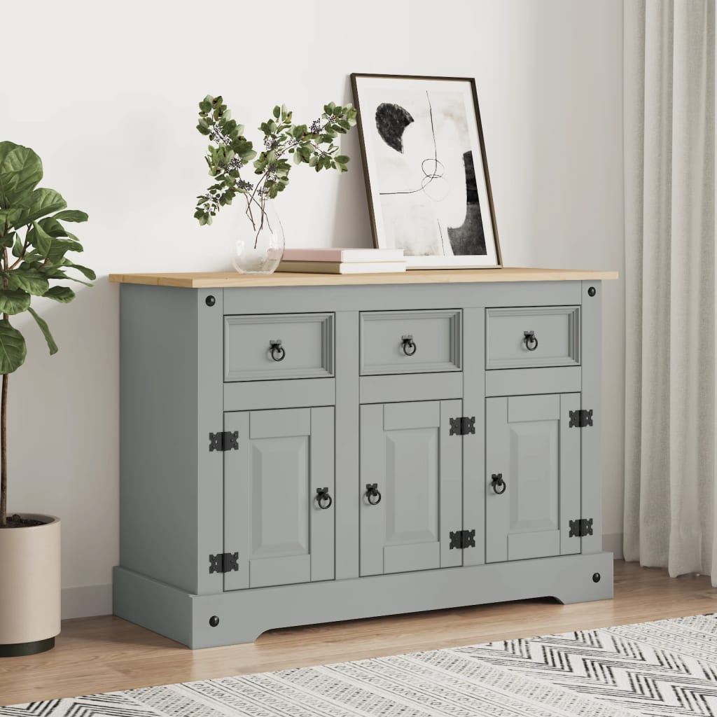 Sideboard Corona Grey 112x43x78 cm Solid Wood Pine - Sid & Sam
