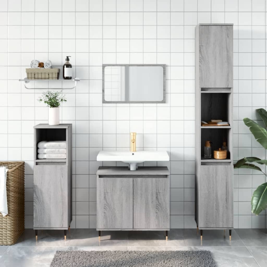 3 Piece Bathroom Cabinet Set Grey Sonoma Engineered Wood - Style and Chic