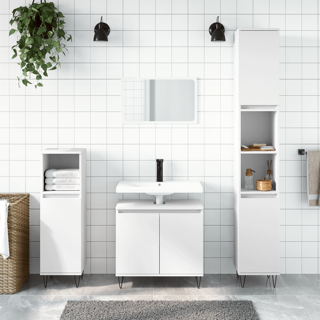3 Piece Bathroom Cabinet Set White Engineered Wood - The Home Maker
