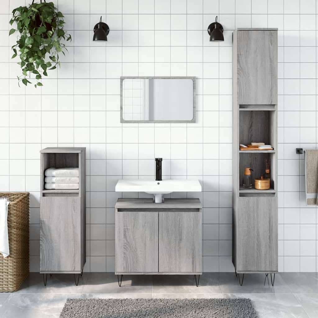 3 Piece Bathroom Cabinet Set Grey Sonoma Engineered Wood - Merlin Deals