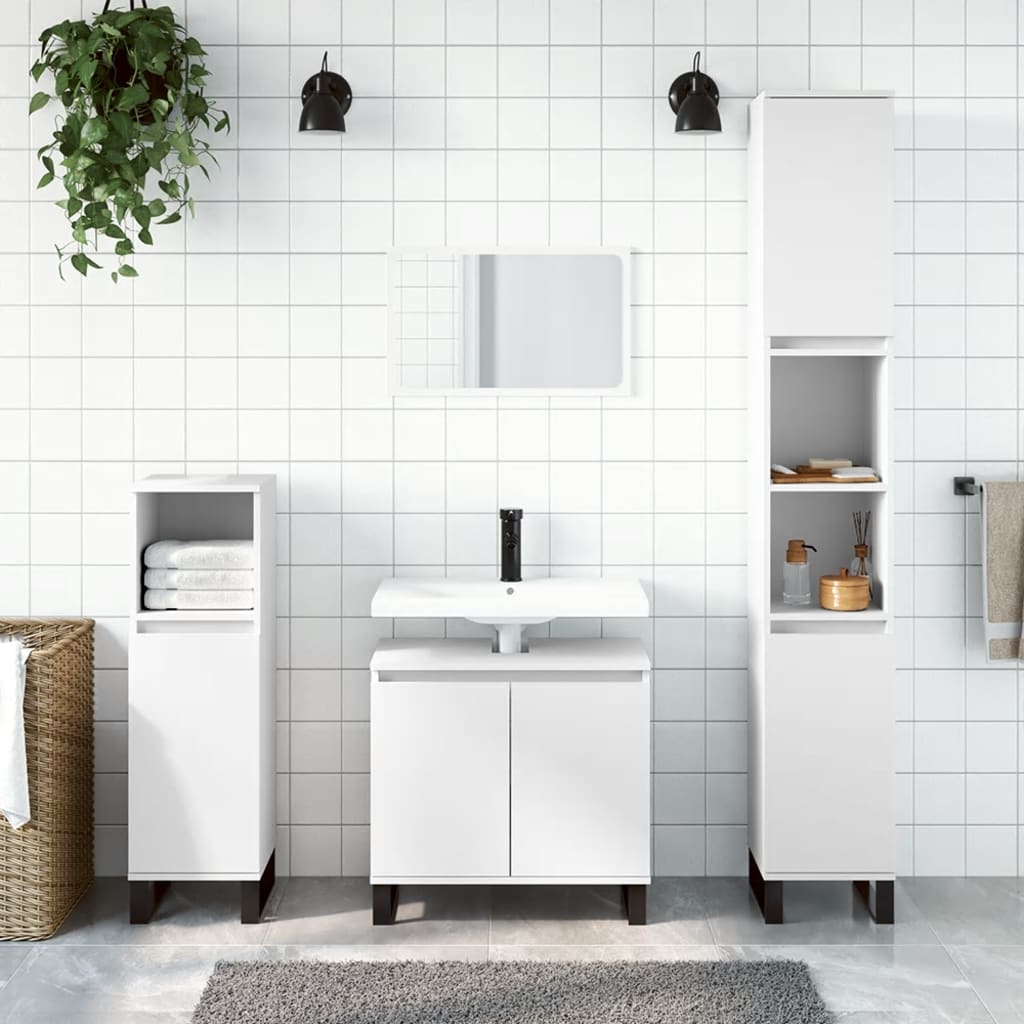 3 Piece Bathroom Cabinet Set White Engineered Wood - Merlin Deals