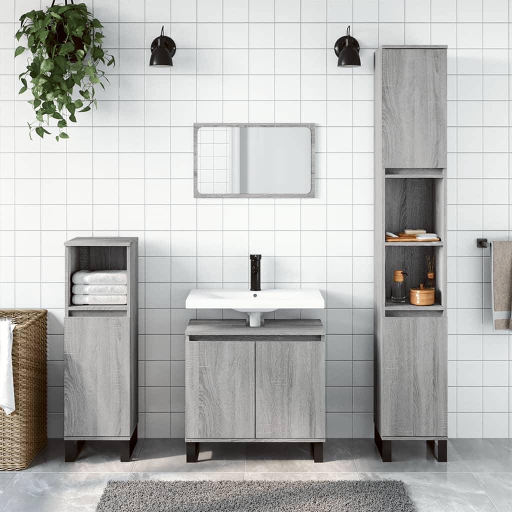 3 Piece Bathroom Cabinet Set Grey Sonoma Engineered Wood - Style and Chic