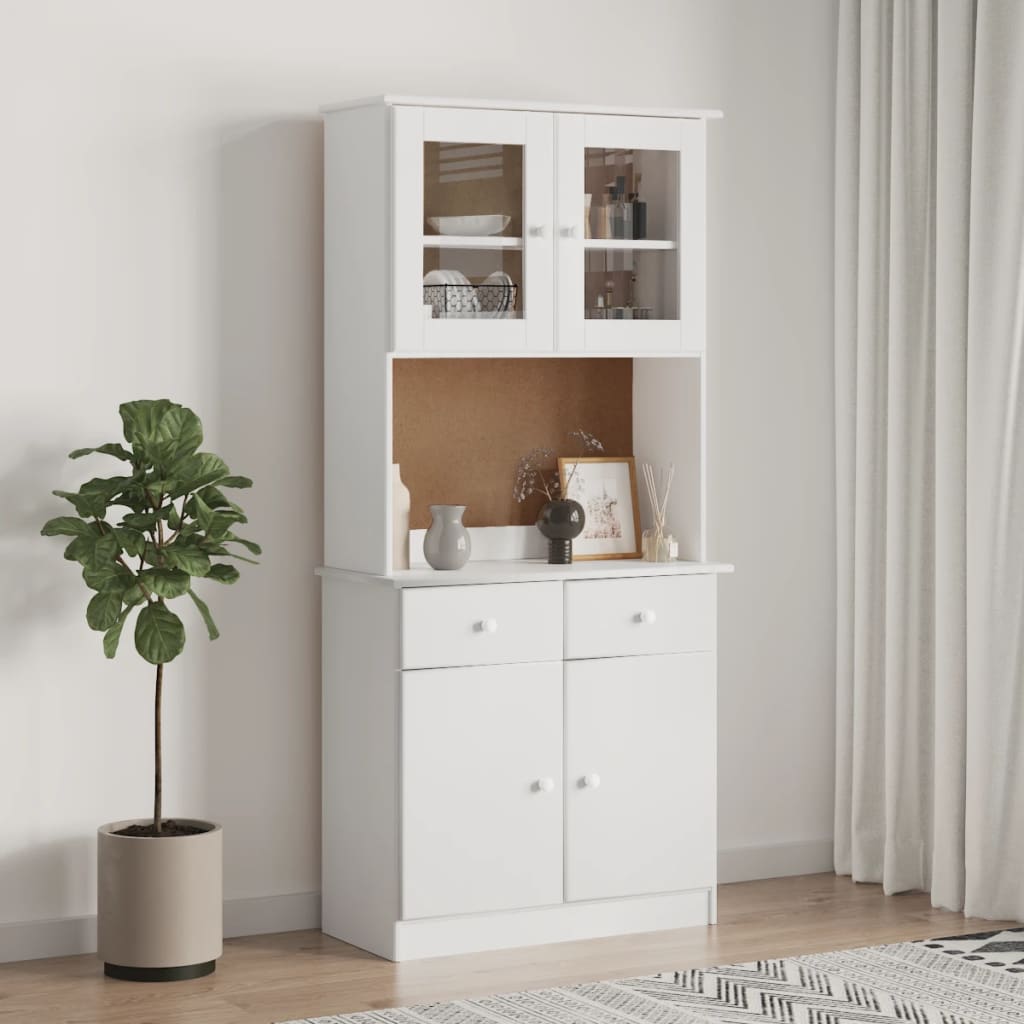 Highboard ALTA White 77x35x165 cm Solid Wood Pine - Merlin Deals