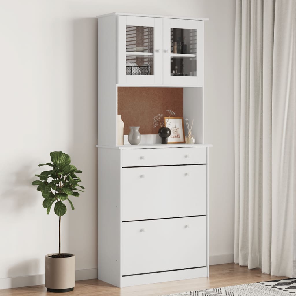 Highboard ALTA White 77x35x188cm Solid Wood Pine - All Things Good