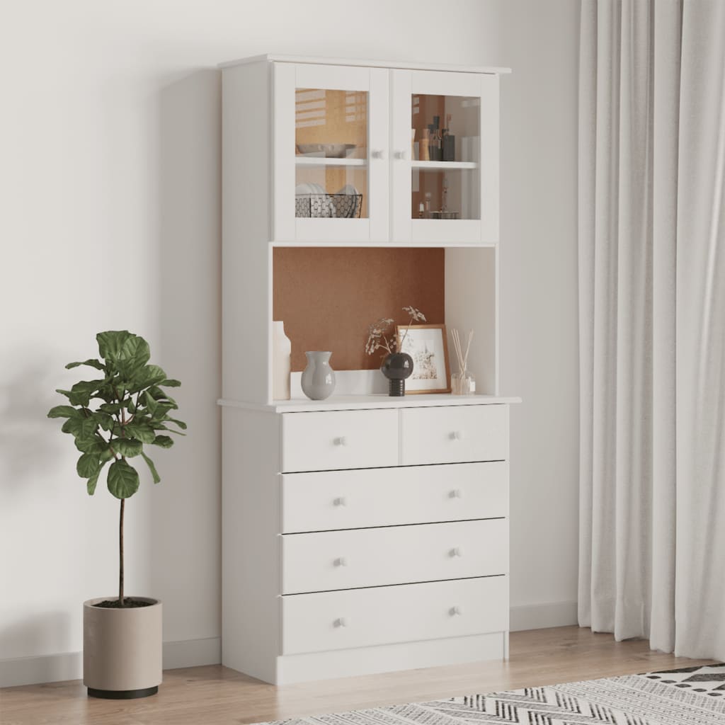 Highboard ALTA White 77x35x165 cm Solid Wood Pine - Brittle & Co