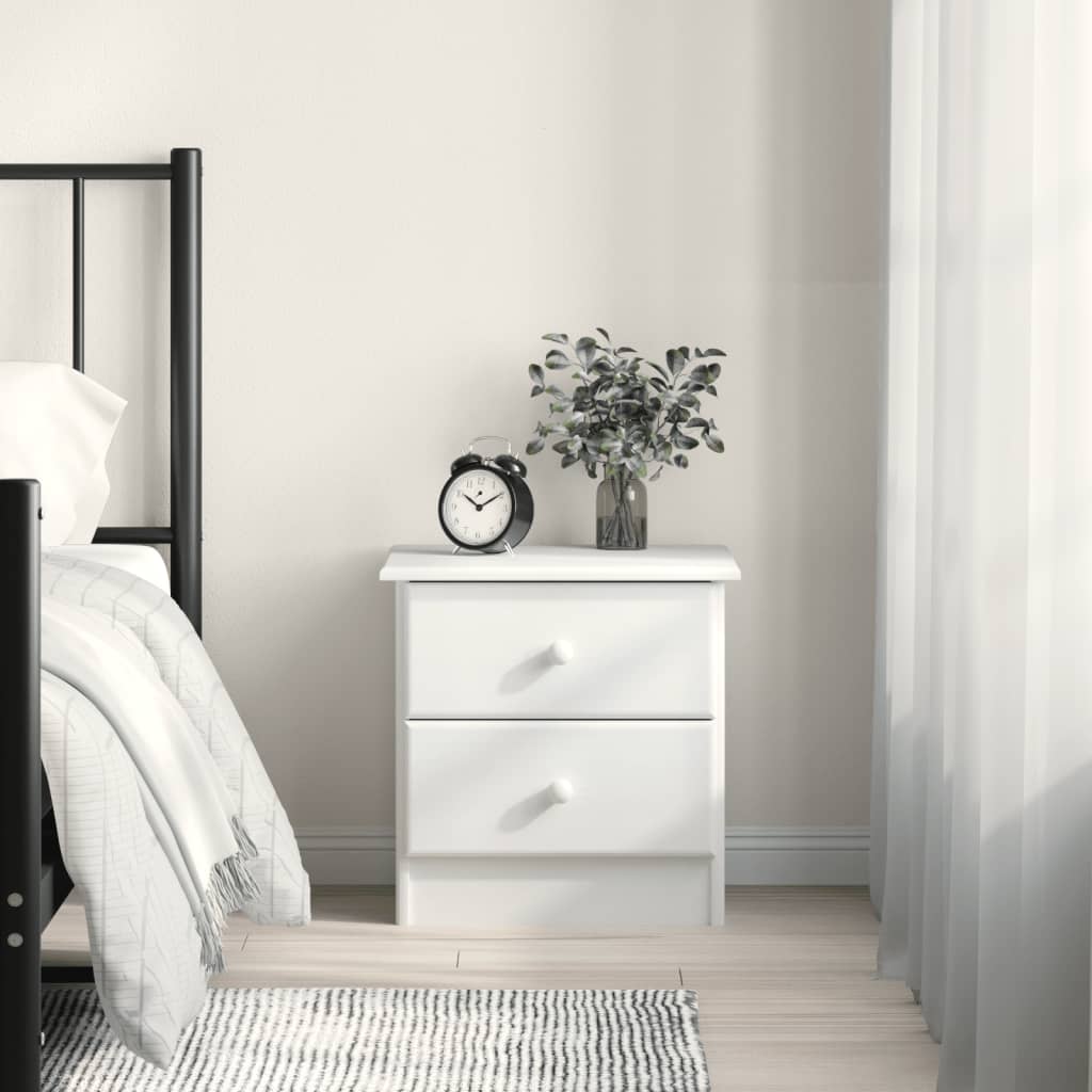 Bedside Cabinet ALTA White 43x35x40.5 cm Solid Wood Pine - Millennium Furniture
