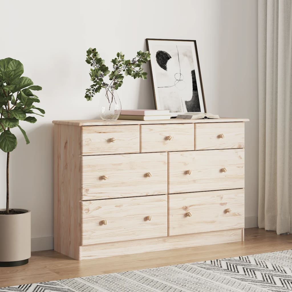 ELMIRA Natural Finish Chest of Drawers - Large-sized, 7 Drawers, Double - Tyrell & Tyrell