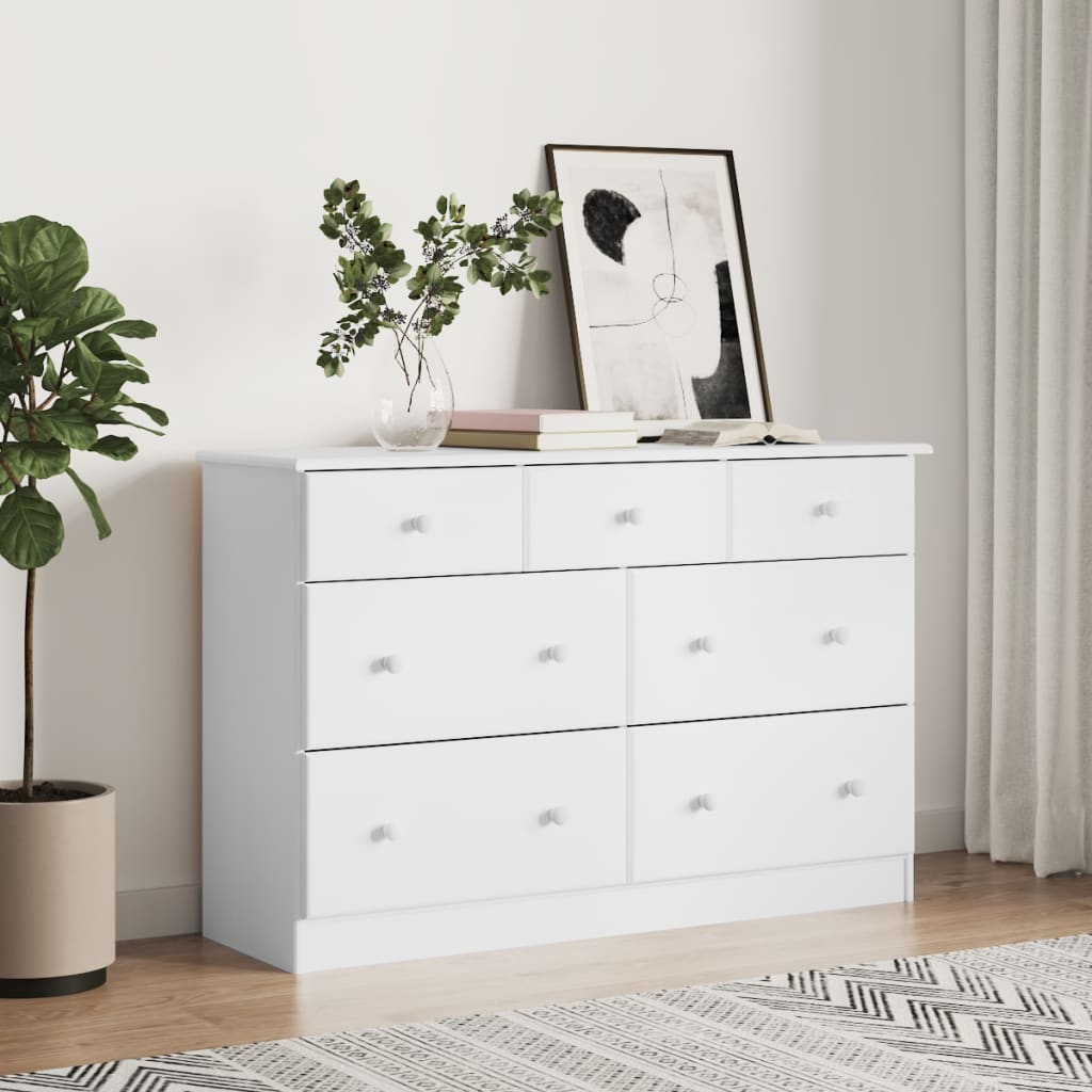 ELMIRA White Chest of Drawers - Large-sized, 7 Drawers, Double - Style and Chic