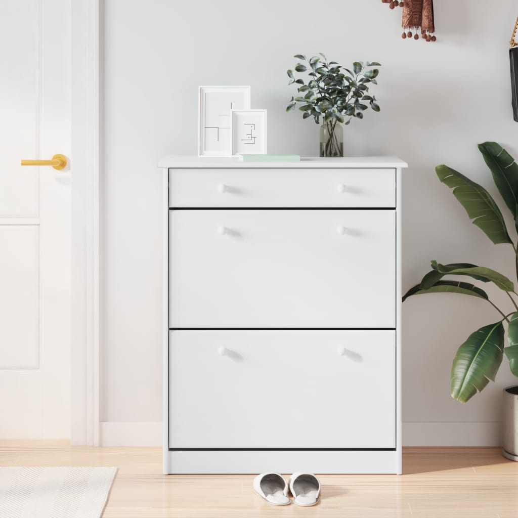 Shoe Cabinet ALTA White 77x35x96 cm Solid Wood Pine - Unbeatable Bargains