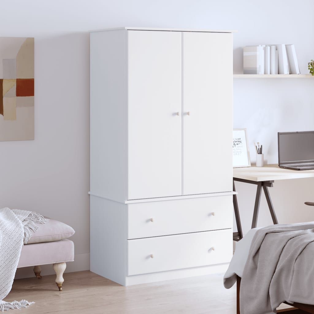 Wardrobe - AHESTON 2 Door 2 Drawer Wardrobe White 90cm - Merlin Deals