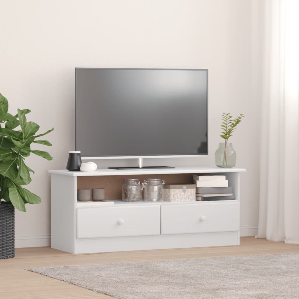 TV Cabinet with Drawers ALTA White 100x35x41 cm Solid Wood Pine - Sid & Sam