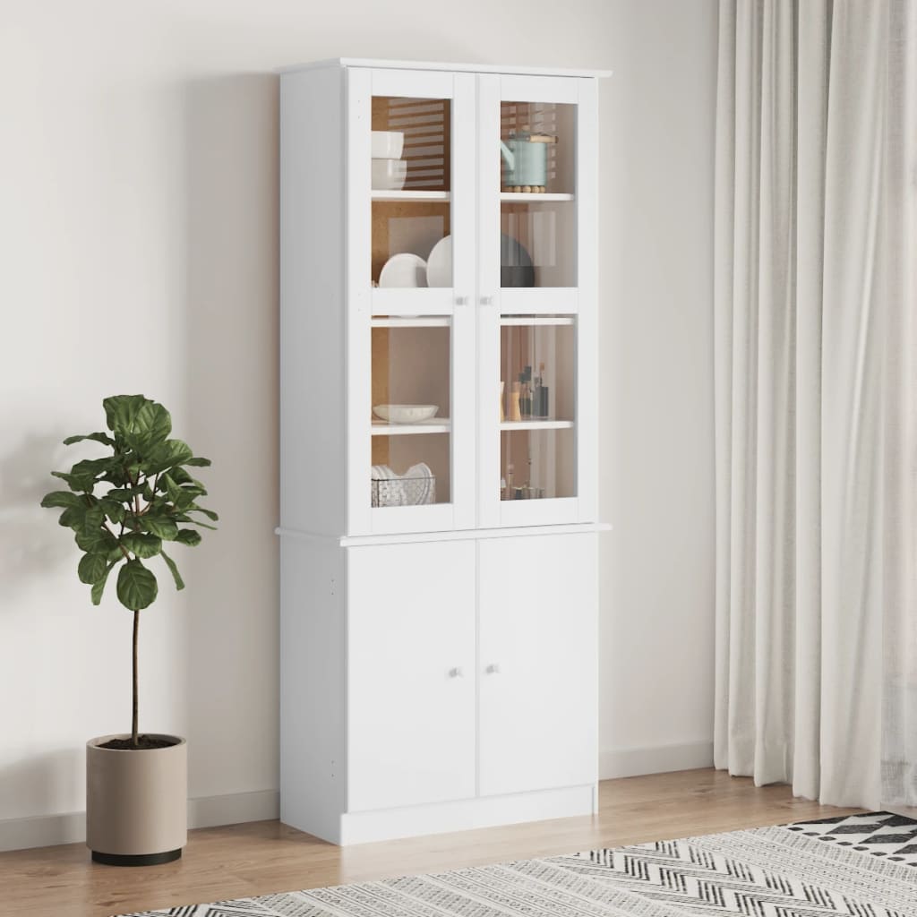 Glass Display Cabinet ALTA White 77x35x186.5 cm Solid Wood Pine - Decor Base