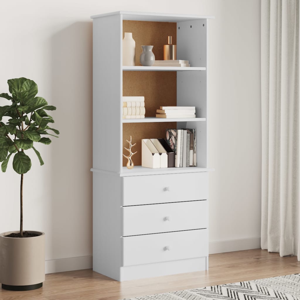 Bookcase with Drawers ALTA White 60x35x142 cm Solid Wood Pine - Brittle & Co