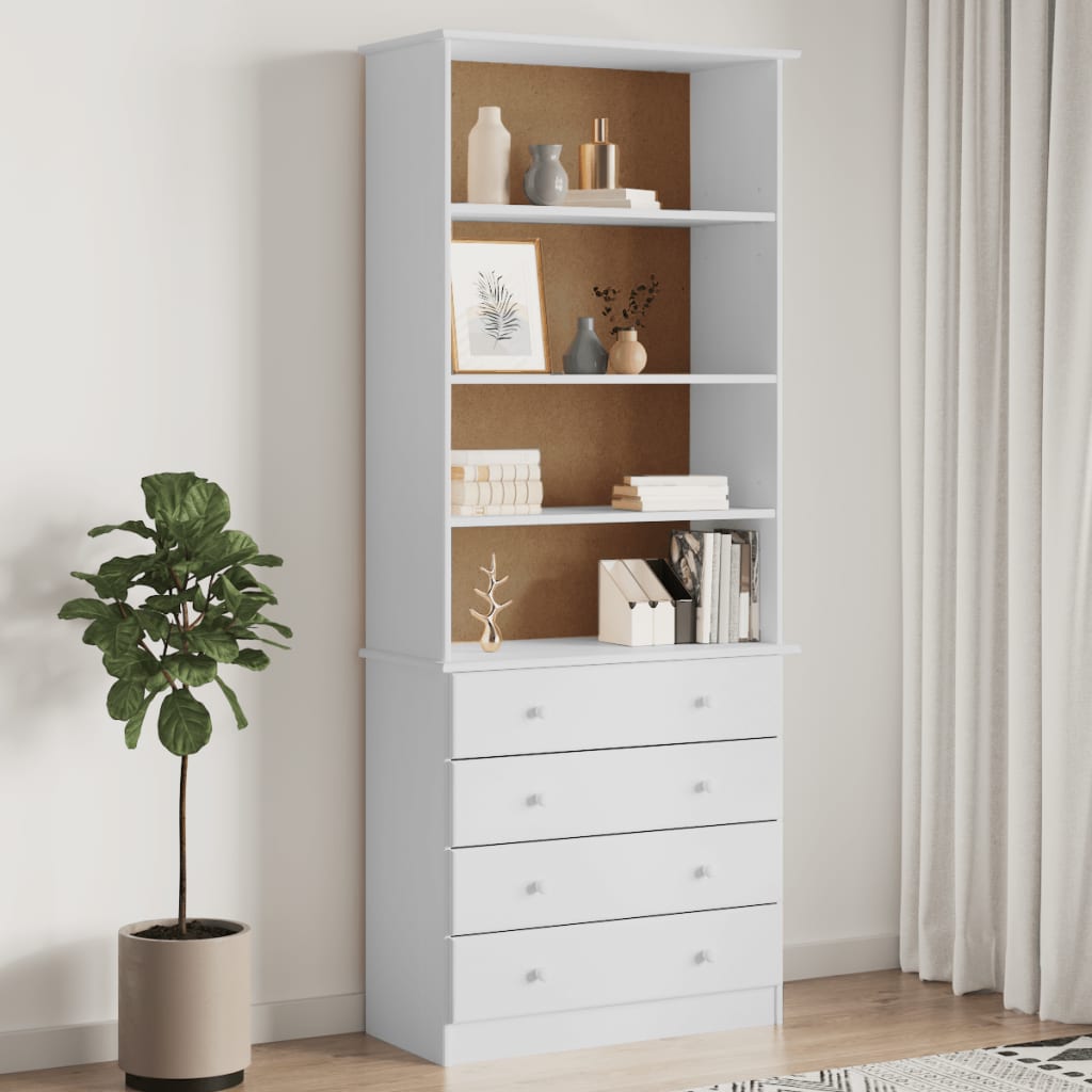 Bookcase with Drawers ALTA White 77x35x186.5 cm Solid Wood Pine - All Things Good
