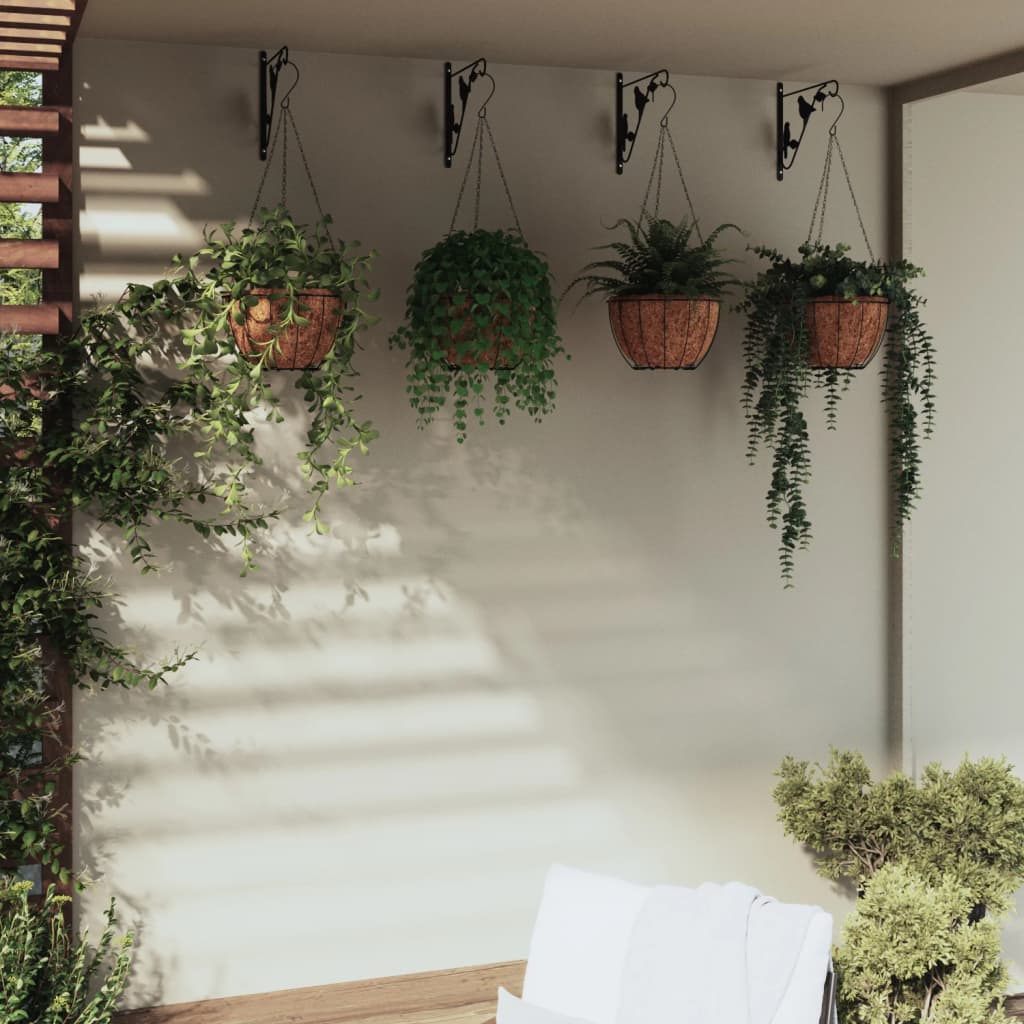 Hanging Basket Brackets with Planters 4 pcs Black Steel - R and M Furniture