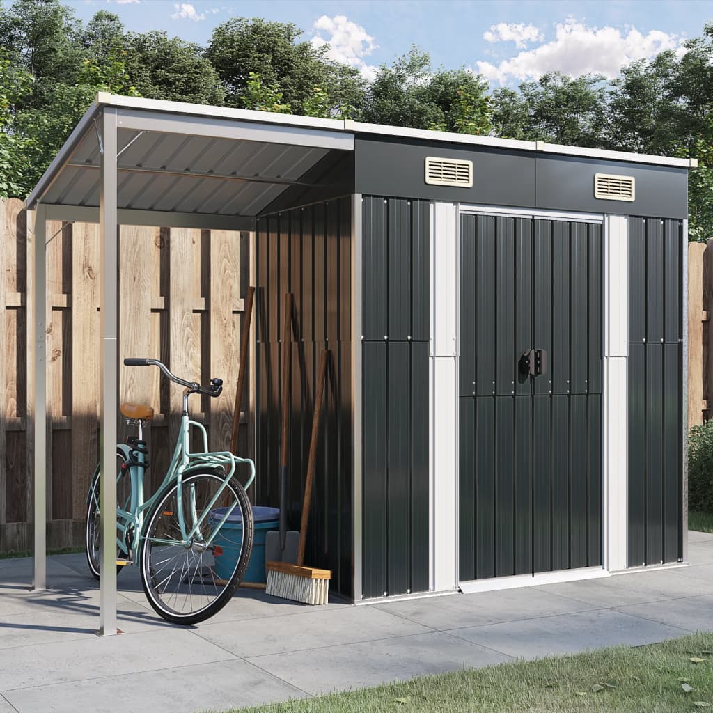 Garden Shed with Extended Roof Anthracite 277x110.5x181 cm Steel - Style and Chic