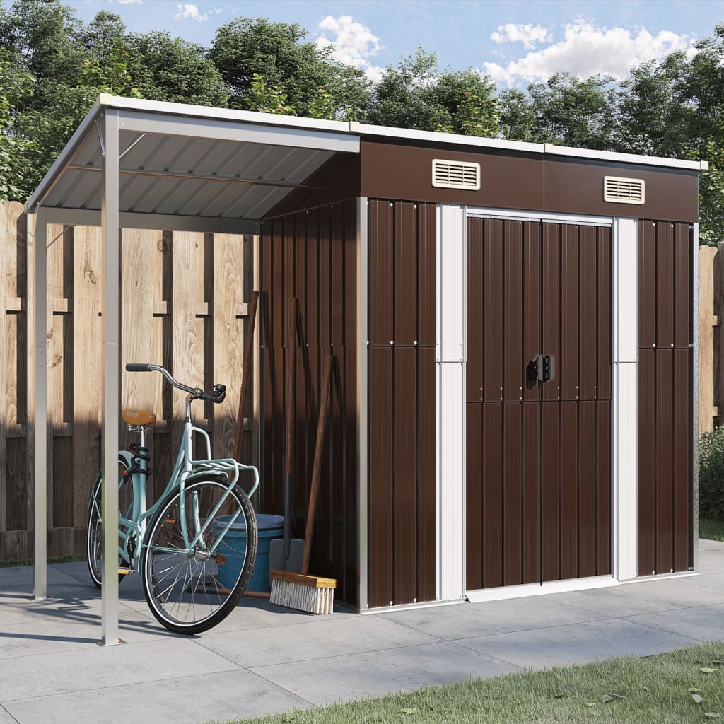 Garden Shed with Extended Roof Brown 277x110.5x181 cm Steel - Unbeatable Bargains