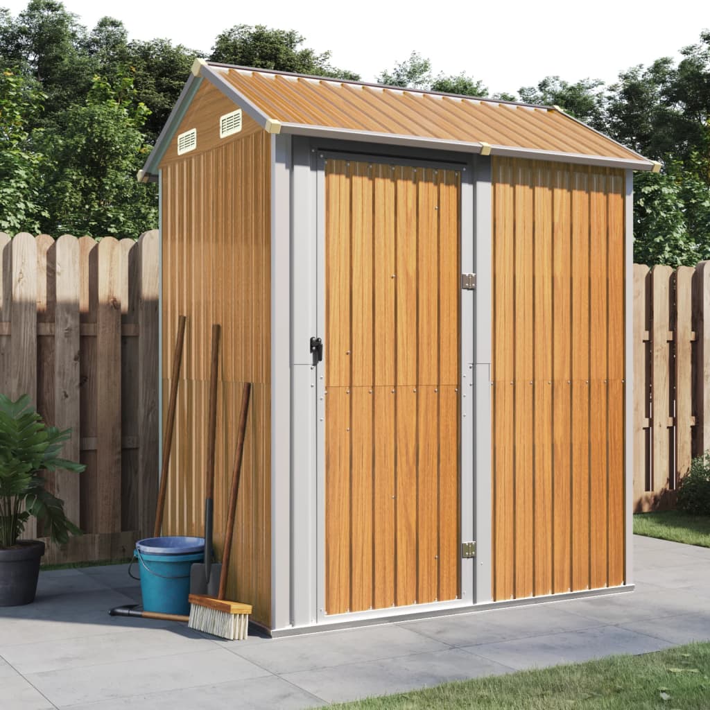 Garden Shed Light Brown 192x152.5x237 cm Galvanised Steel - All Things Good