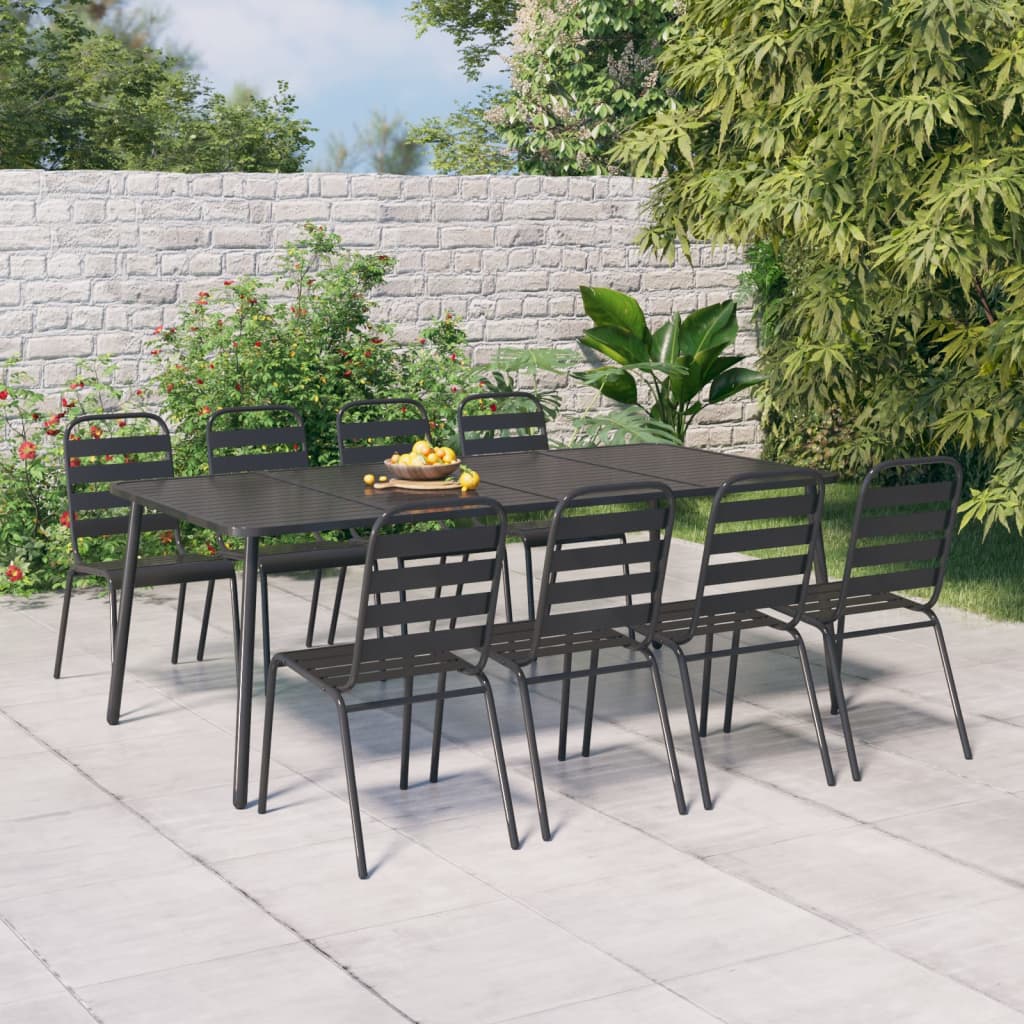 9 Piece Garden Dining Set Anthracite Steel - The Home Maker