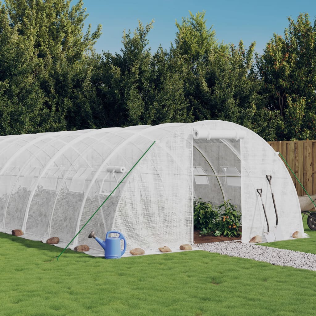 Greenhouse with Steel Frame White 32 m2 8x4x2 m - Unbeatable Bargains