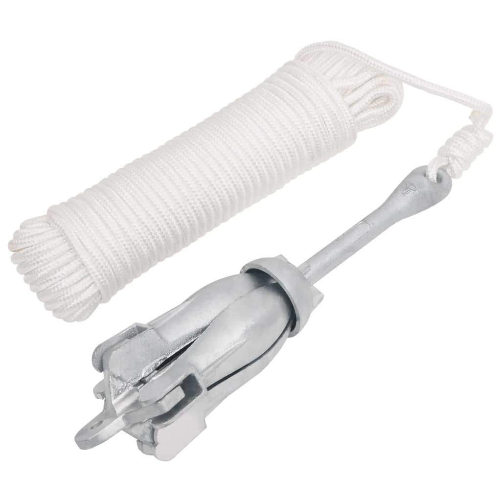 Folding Anchor with Rope Silver 6 kg Malleable Iron - R and M Furniture