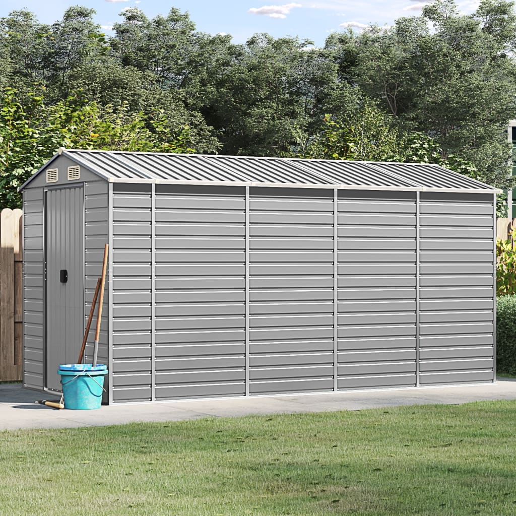 Garden Shed Light Grey 191x385x198 cm Galvanised Steel - Merlin Deals