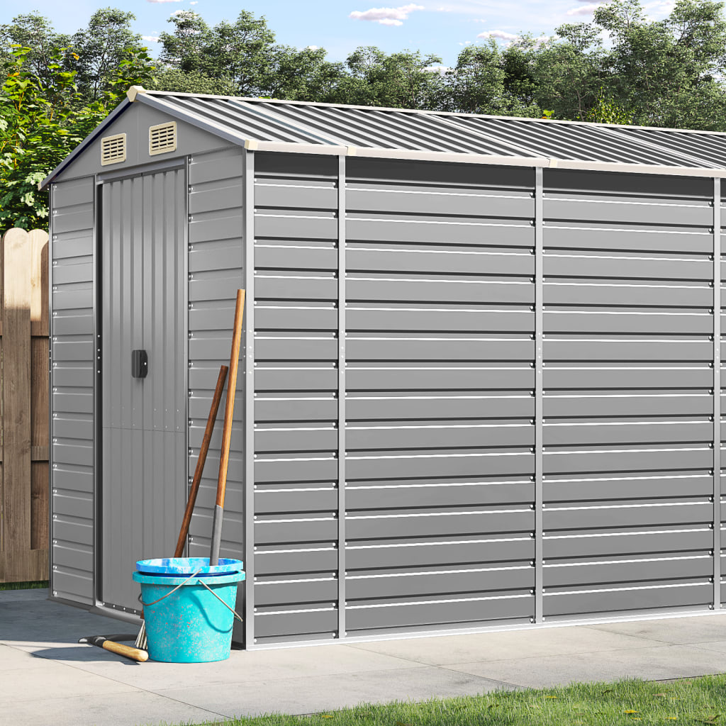 Garden Shed Light Grey 191x810x198 cm Galvanised Steel - The Home Maker