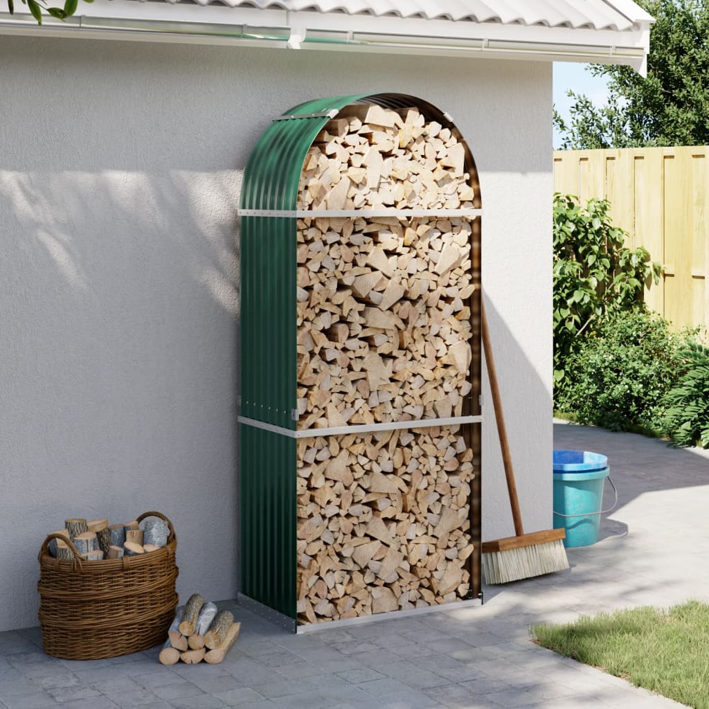 Log Holder Green 80x45x190 cm Galvanised Steel - Charlotte Dunes