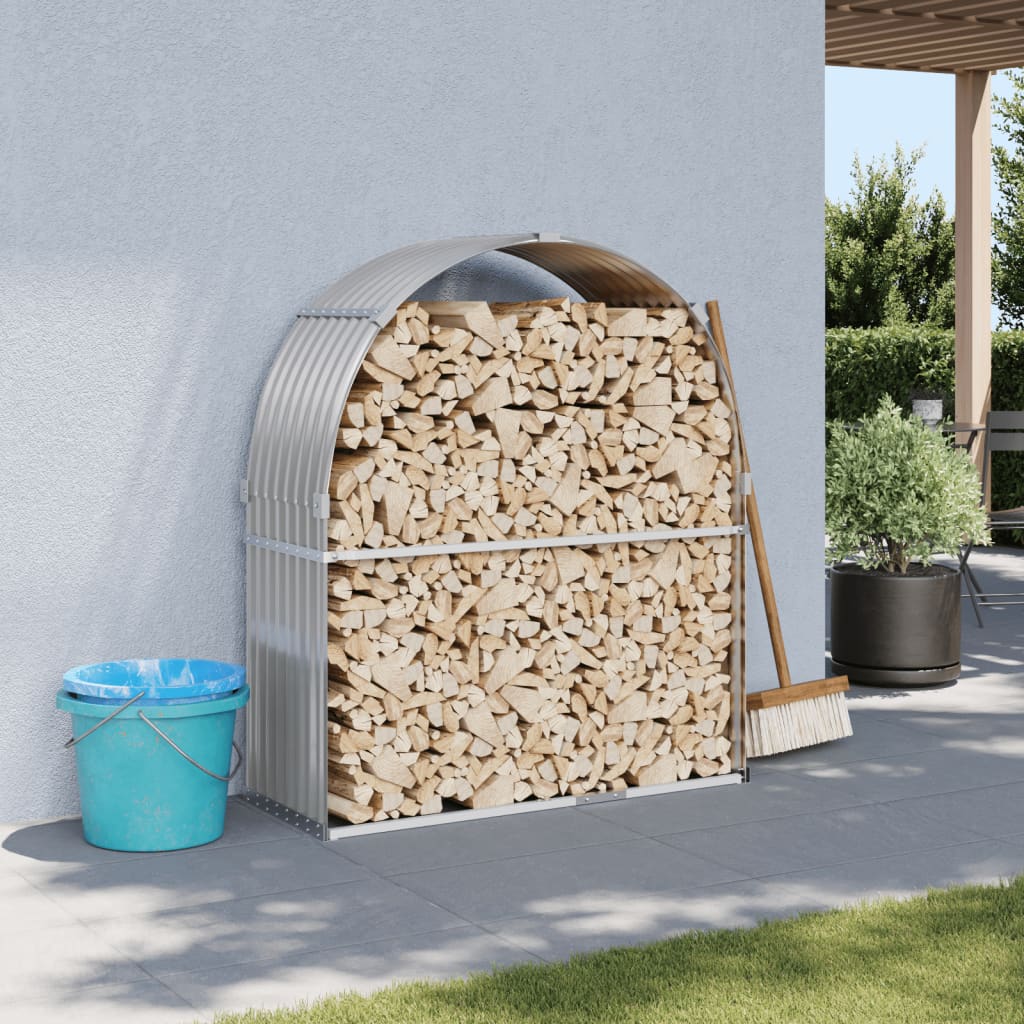 Log Holder Light Grey 120x45x140 cm Galvanised Steel - Charlotte Dunes