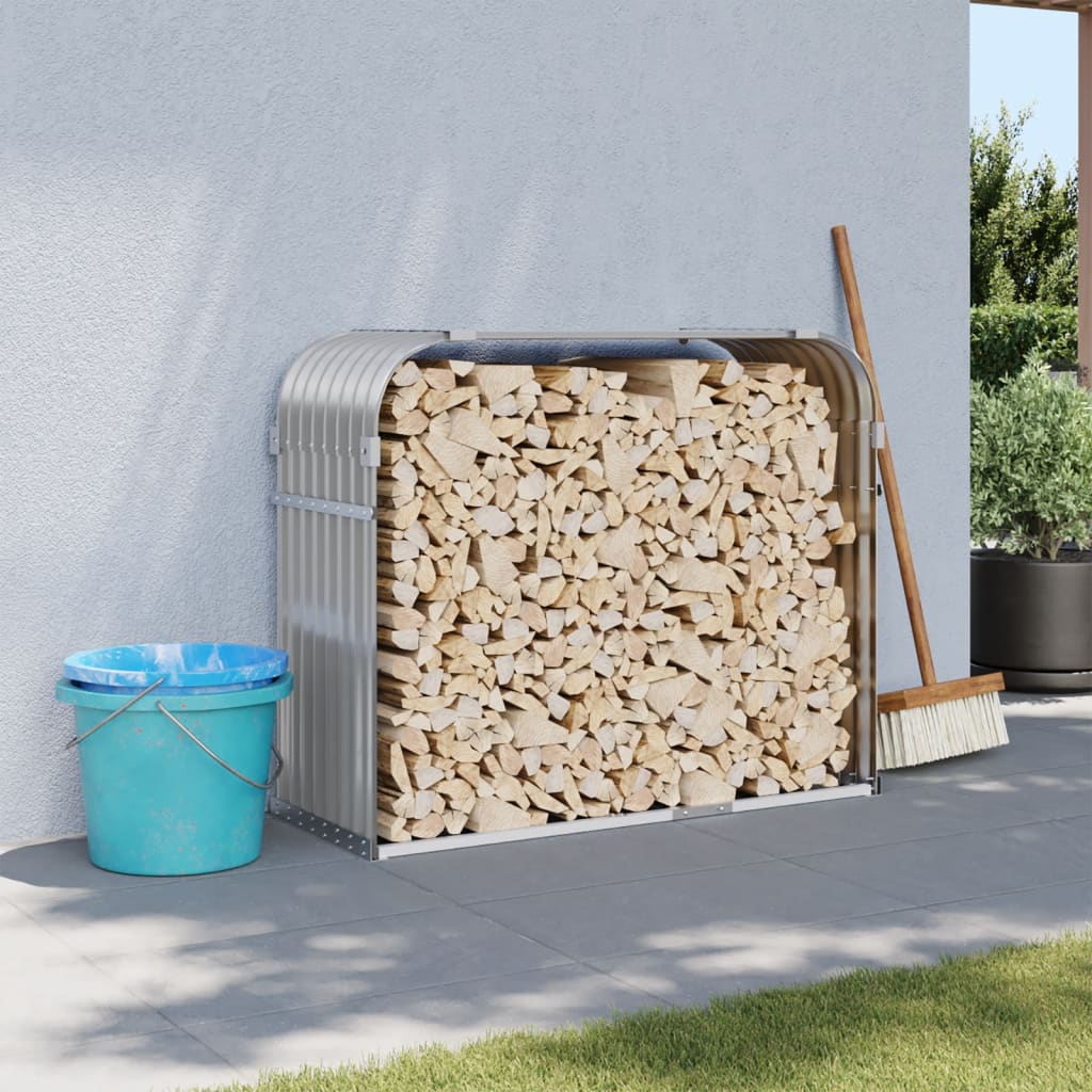 Log Holder Light Grey 120x45x100 cm Galvanised Steel - Charlotte Dunes
