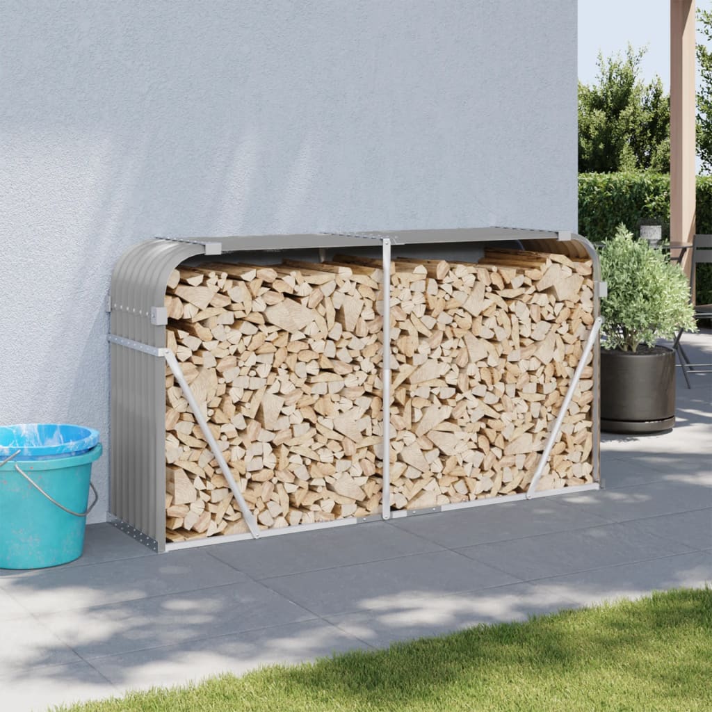 Log Holder Light Grey 180x45x100 cm Galvanised Steel - Charlotte Dunes