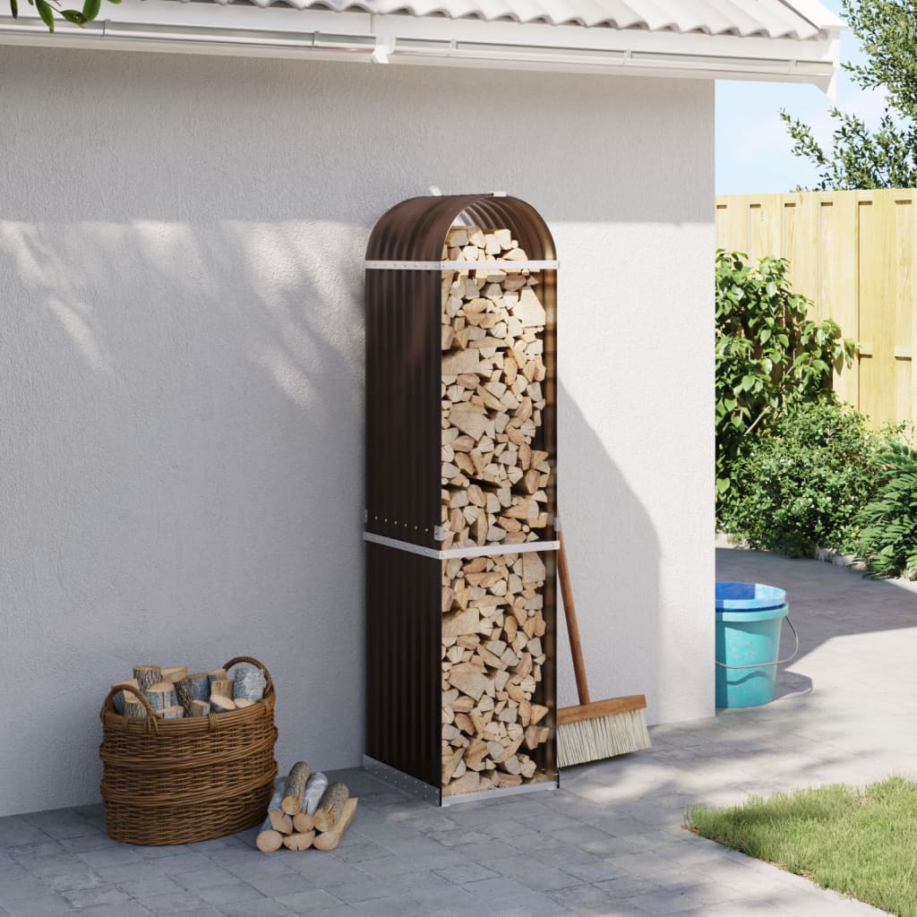 Log Holder Brown 40x45x170 cm Galvanised Steel - Charlotte Dunes