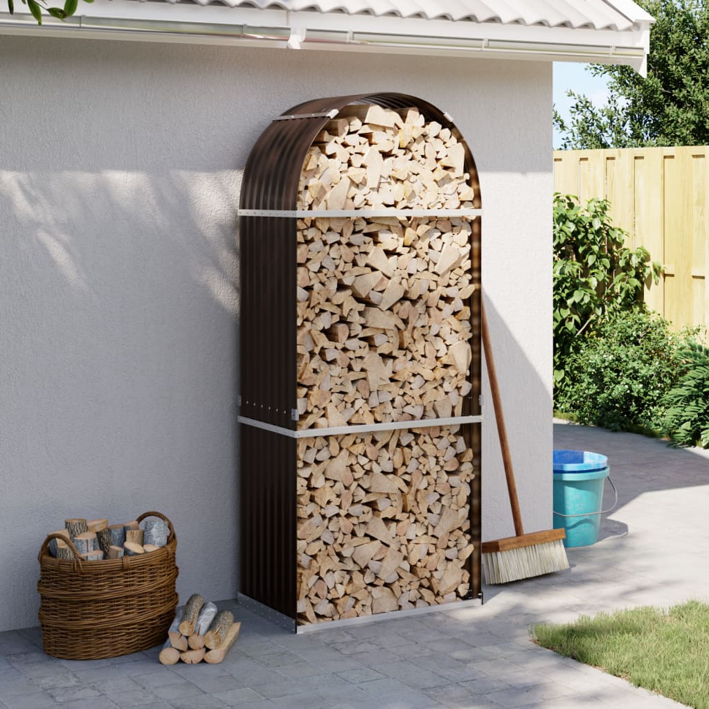 Log Holder Brown 80x45x190 cm Galvanised Steel - Charlotte Dunes