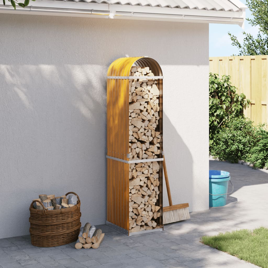 Log Holder Light Brown 40x45x170 cm Galvanised Steel - Charlotte Dunes