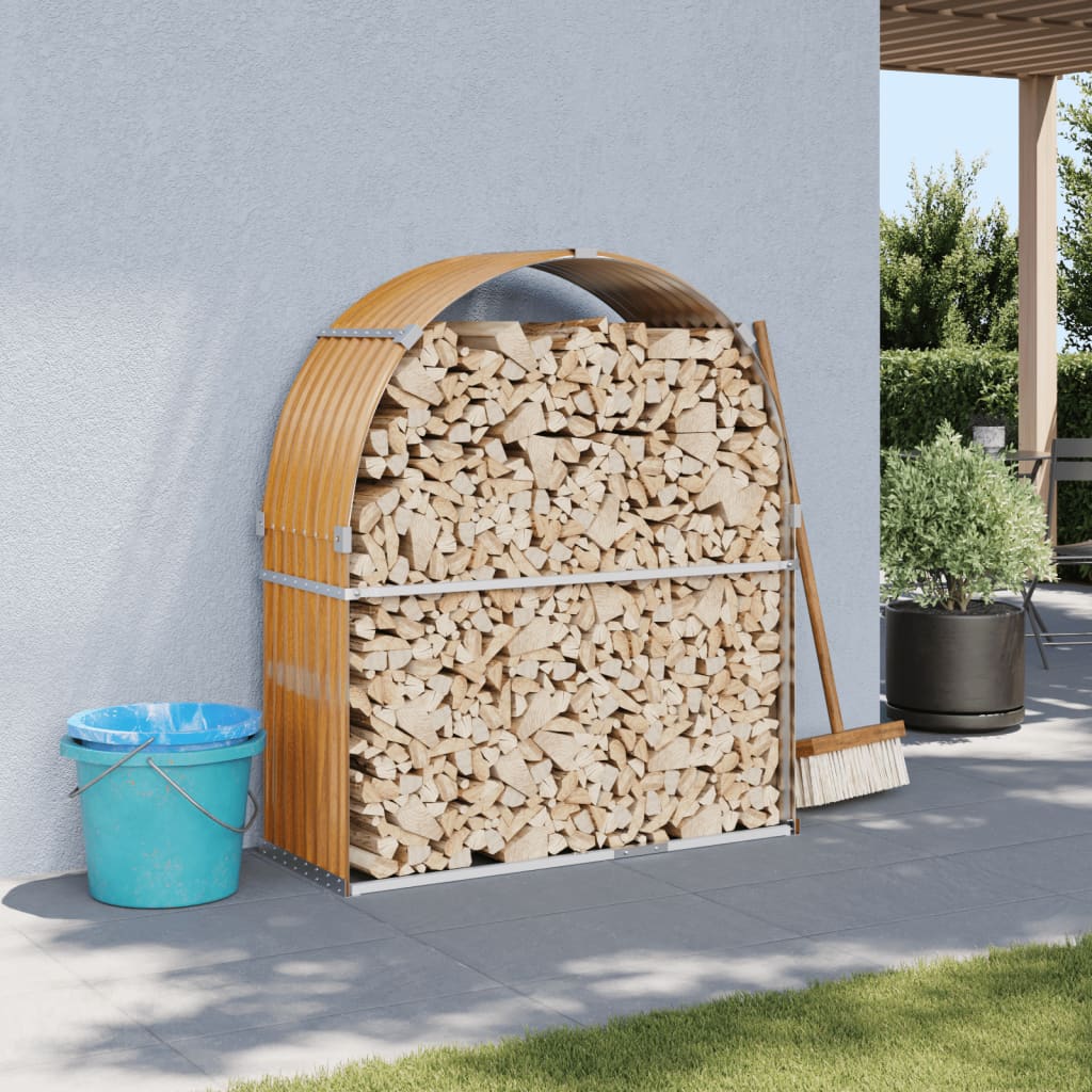 Log Holder Light Brown 120x45x140 cm Galvanised Steel - Charlotte Dunes
