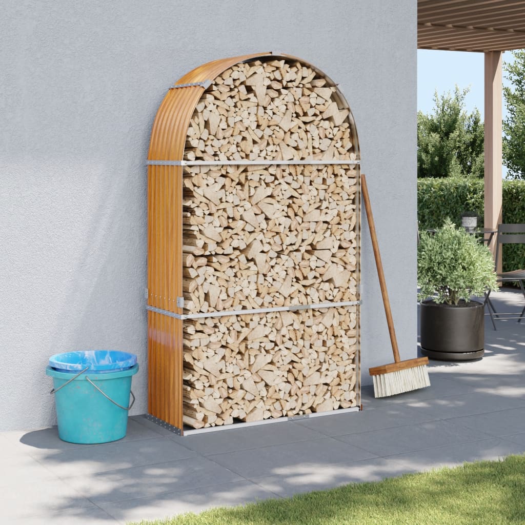 Log Holder Light Brown 120x45x210 cm Galvanised Steel - Charlotte Dunes