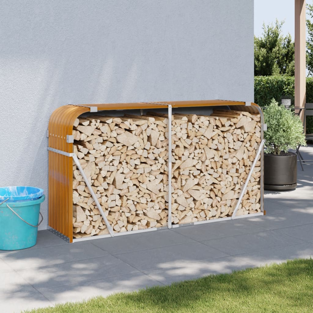 Log Holder Light Brown 180x45x100 cm Galvanised Steel - Charlotte Dunes